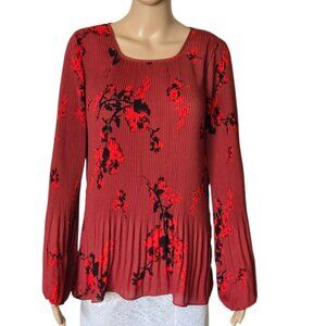 Simply Vera Vera Wang multicolor Floral Pleated Long Sleeve Blouse Size L